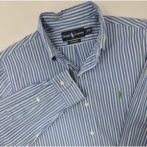 Ralph Lauren‎ Shirt Mens M Custom Fit Blue Green & White Striped Button Down